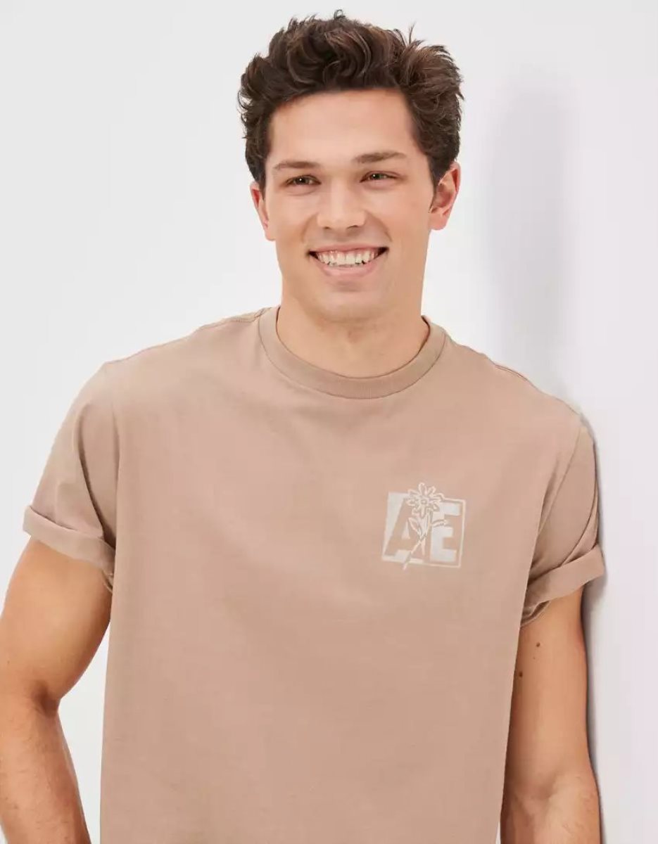 T Shirt Graphique American Eagle AE Super Soft Logo Marron Homme | XPP-67644968